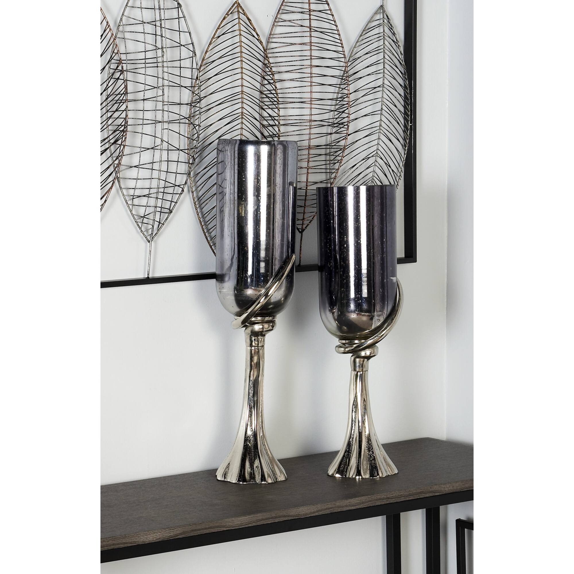 26" Black Glass & Aluminum Modern Candlestick Holder